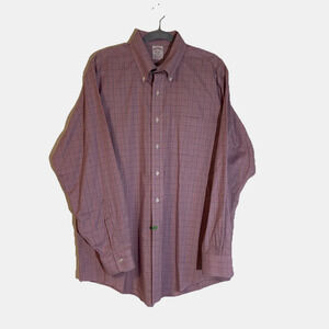 Brooks Brothers Madison Fit Dress Shirt 16.5 35 Pink Plaid Check Non-Iron Cotton